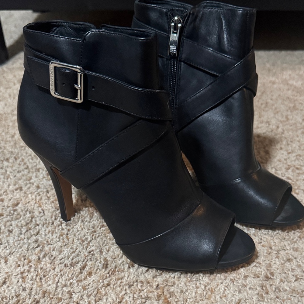 Vince Camuto Black Peep-Toe Heeled Boots